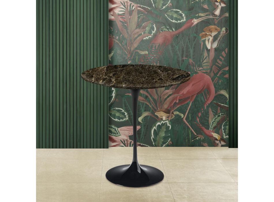 Tulip Coffee Table Eero Saarinen H 52 Round in Emperador Dark Marble Made in Italy - Scarlet Viadurini