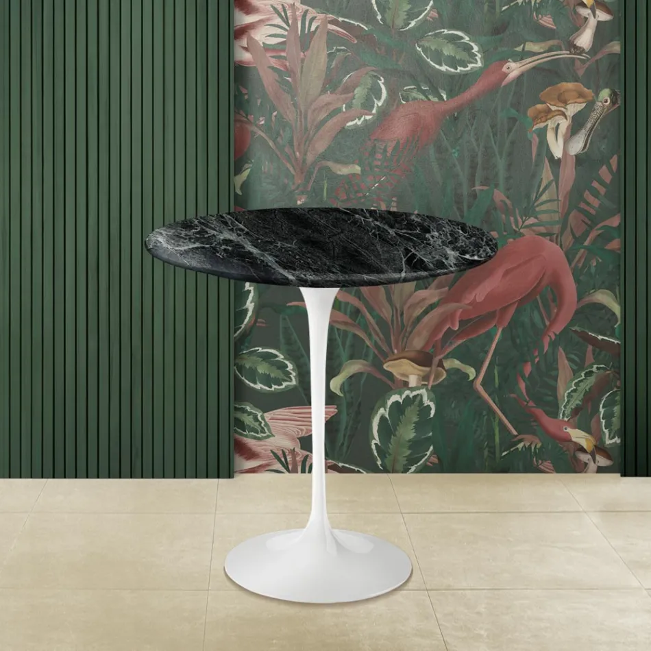 Tulip Coffee Table Eero Saarinen H 52 Round in Green Alpi Marble Made in Italy - Scarlet Viadurini