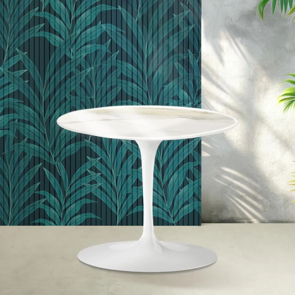 Saarinen Tulip Coffee Table H 39 cm in Glossy Calacatta Gold Florim Ceramic - Scarlet Viadurini