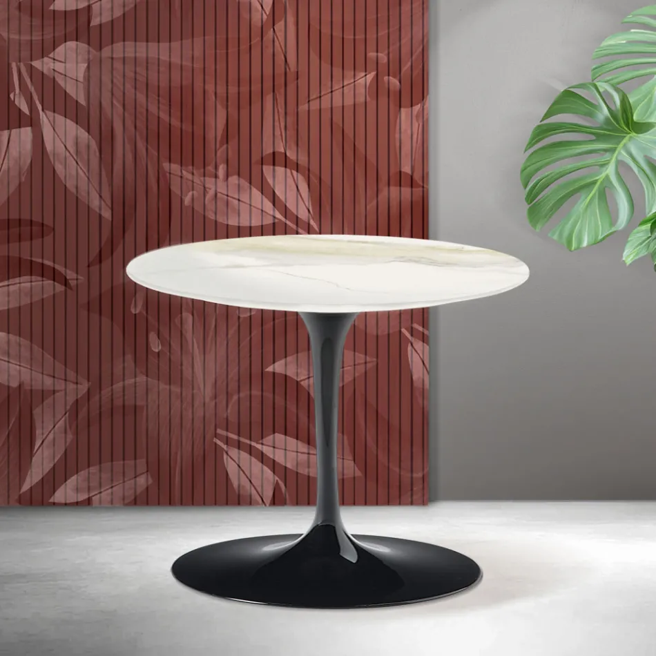 Saarinen Tulip Coffee Table H 39 cm in Florim Calacatta Gold Matt Ceramic - Scarlet Viadurini