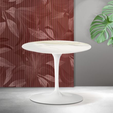 Saarinen Tulip Coffee Table H 39 cm in Florim Calacatta Gold Matt Ceramic - Scarlet Viadurini