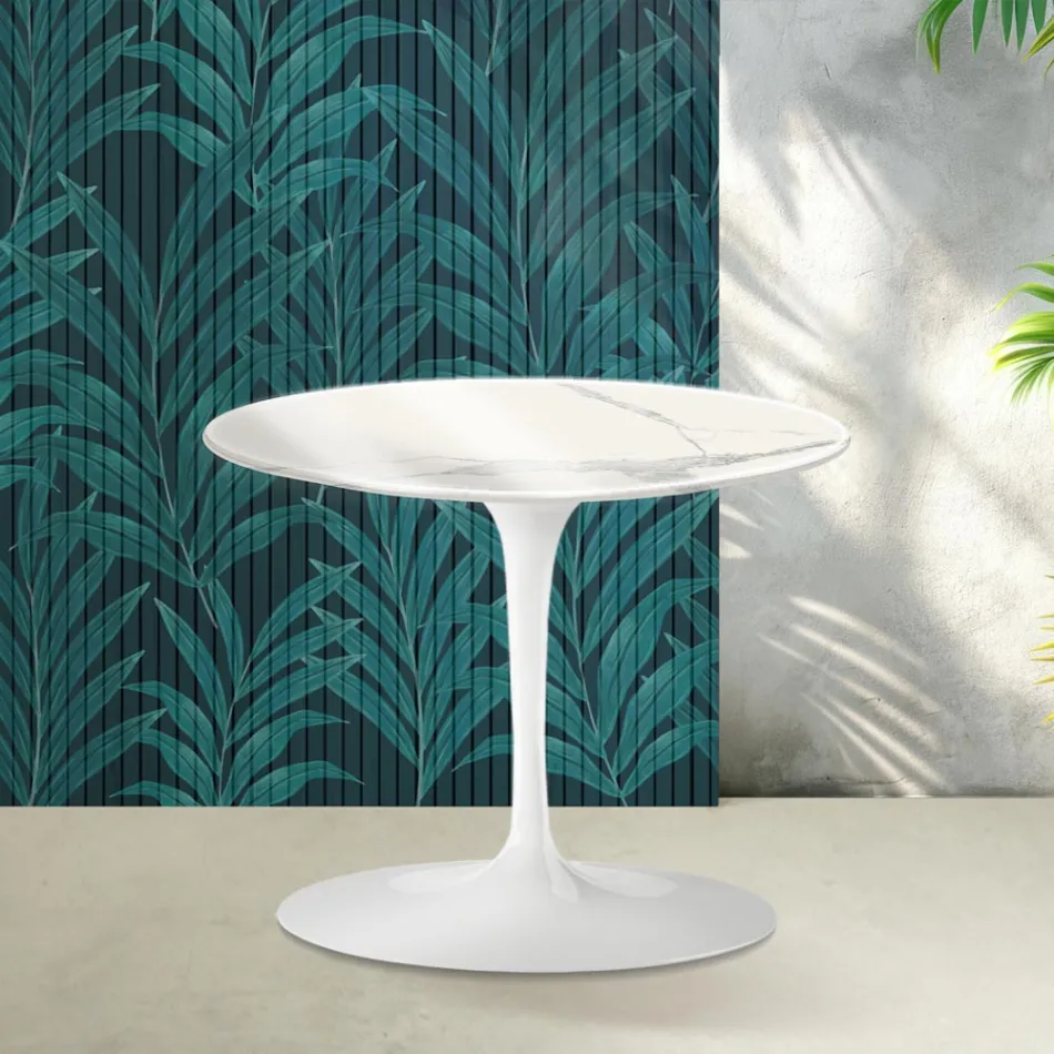 Saarinen Tulip Coffee Table H 39 cm in Glossy Statuario Florim Ceramic - Scarlet Viadurini