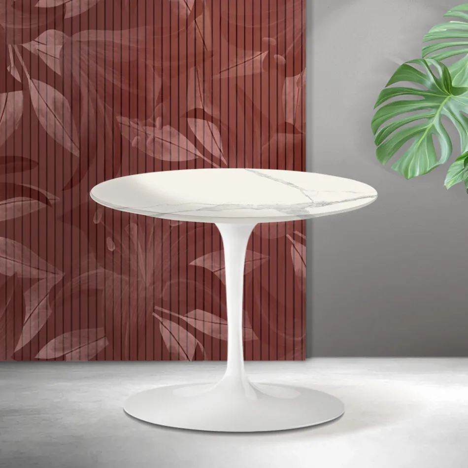 Saarinen Tulip Coffee Table H 39 cm in Florim Statuario Matte Ceramic - Scarlet Viadurini