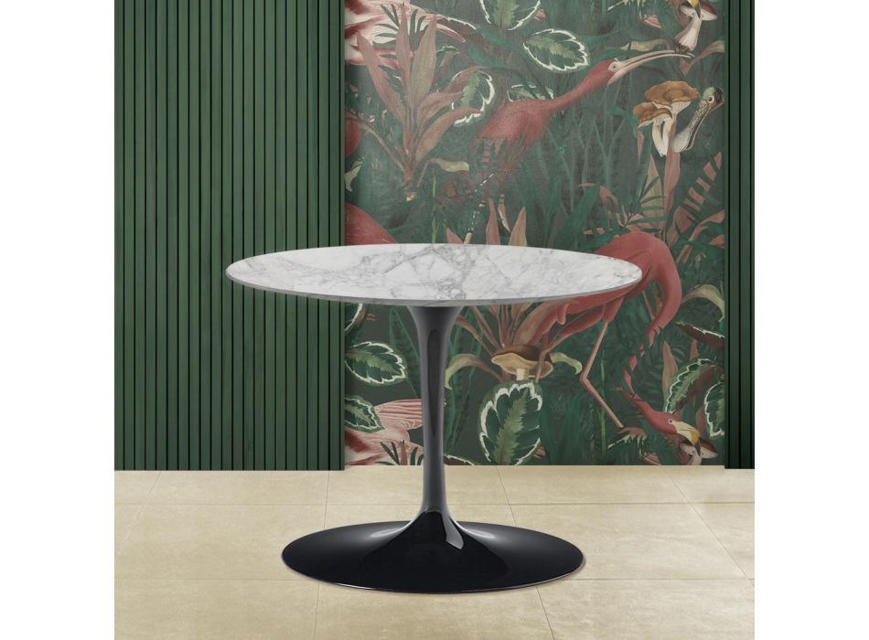 Tulip Saarinen Coffee Table H 39 with Oval Top in Arabesque Marble Made in Italy - Scarlet Viadurini
