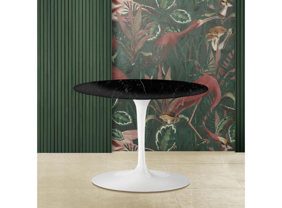 Tulip Saarinen H 39 Oval Coffee Table in Black MArquinia Marble Made in Italy Viadurini