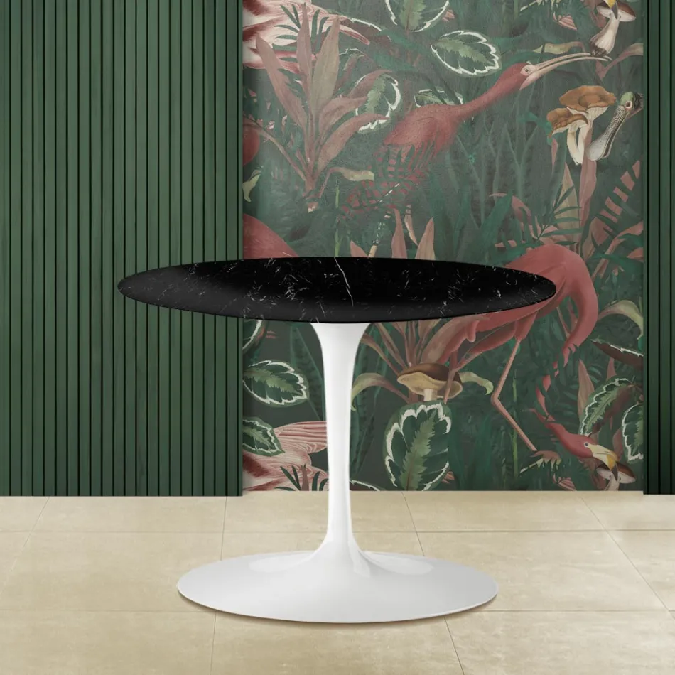 Tulip Saarinen H 39 Oval Coffee Table in Black MArquinia Marble Made in Italy Viadurini