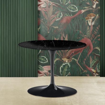 Tulip Saarinen H 39 Oval Coffee Table in Black MArquinia Marble Made in Italy Viadurini