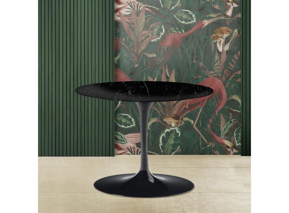 Tulip Saarinen H 39 Oval Coffee Table in Black MArquinia Marble Made in Italy Viadurini