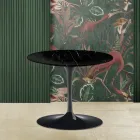 Tulip Saarinen H 39 Round Coffee Table in Black Marquinia Marble Made in Italy - Scarlet Viadurini