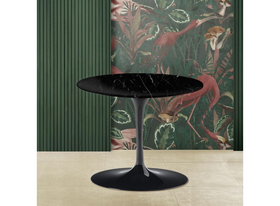 Tulip Saarinen H 39 Round Coffee Table in Black Marquinia Marble Made in Italy - Scarlet Viadurini