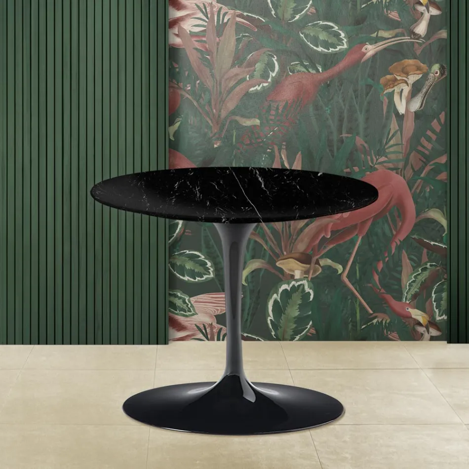 Tulip Saarinen H 39 Round Coffee Table in Black Marquinia Marble Made in Italy - Scarlet Viadurini