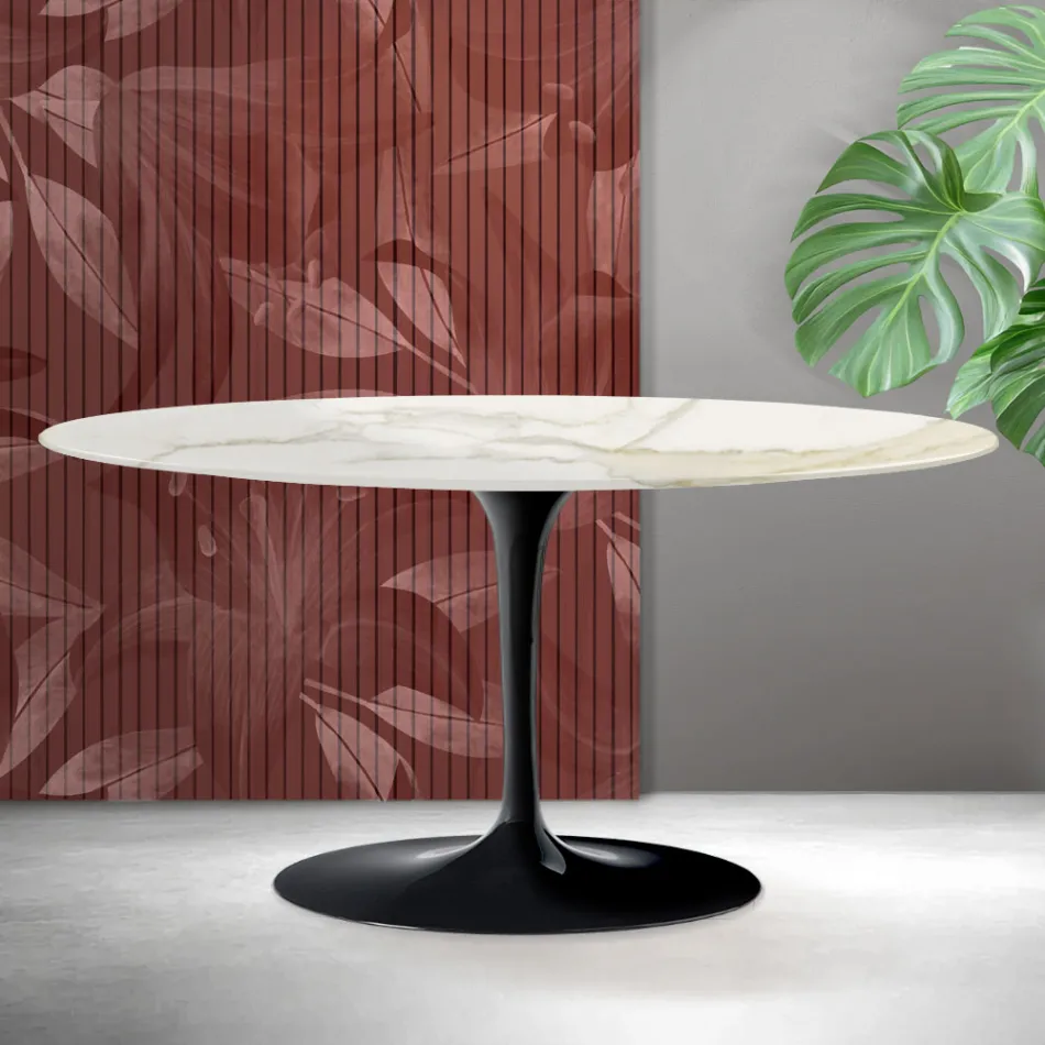 Saarinen Tulip Coffee Table H 41 cm in Florim Calacatta Gold Matt Ceramic - Scarlet Viadurini