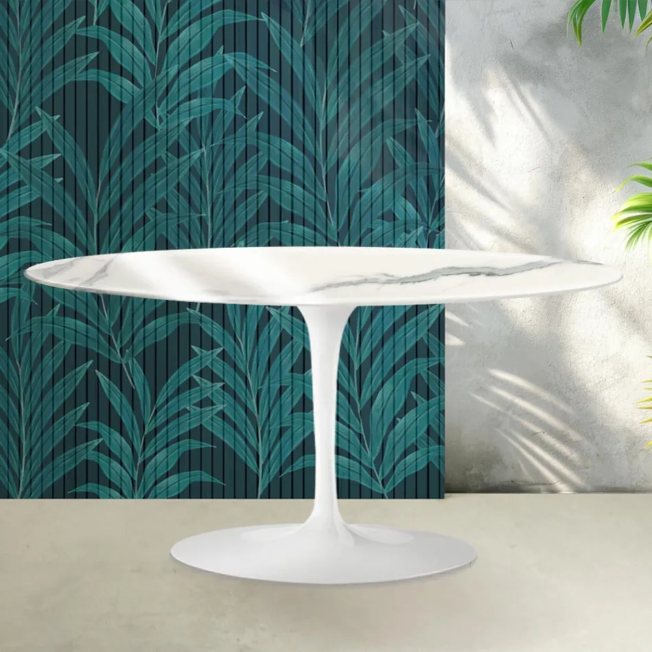 Saarinen Tulip Coffee Table H 41 cm in Glossy Statuario Florim Ceramic - Scarlet Viadurini