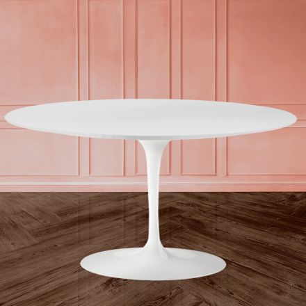 Tulip Saarinen Coffee Table H 41 with Oval Top in White Liquid Laminate Made in Italy - Scarlet Viadurini