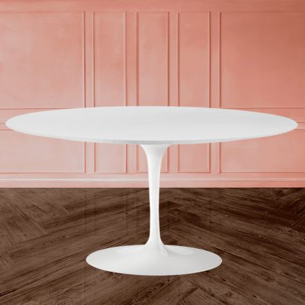 Tulip Saarinen Coffee Table H 41 in White Oval Liquid Laminate Made in Italy - Scarlet Viadurini