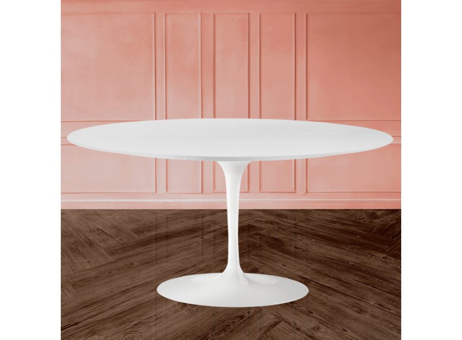Tulip Saarinen Coffee Table H 41 in White Oval Liquid Laminate Made in Italy - Scarlet Viadurini