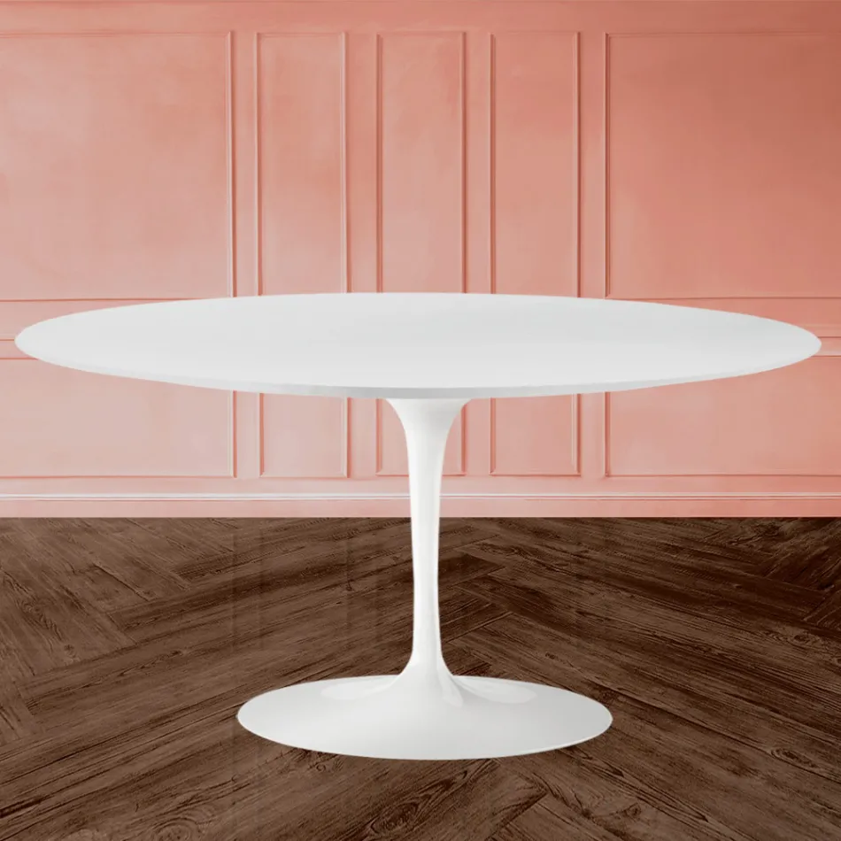 Tulip Saarinen Coffee Table H 41 in White Oval Liquid Laminate Made in Italy - Scarlet Viadurini