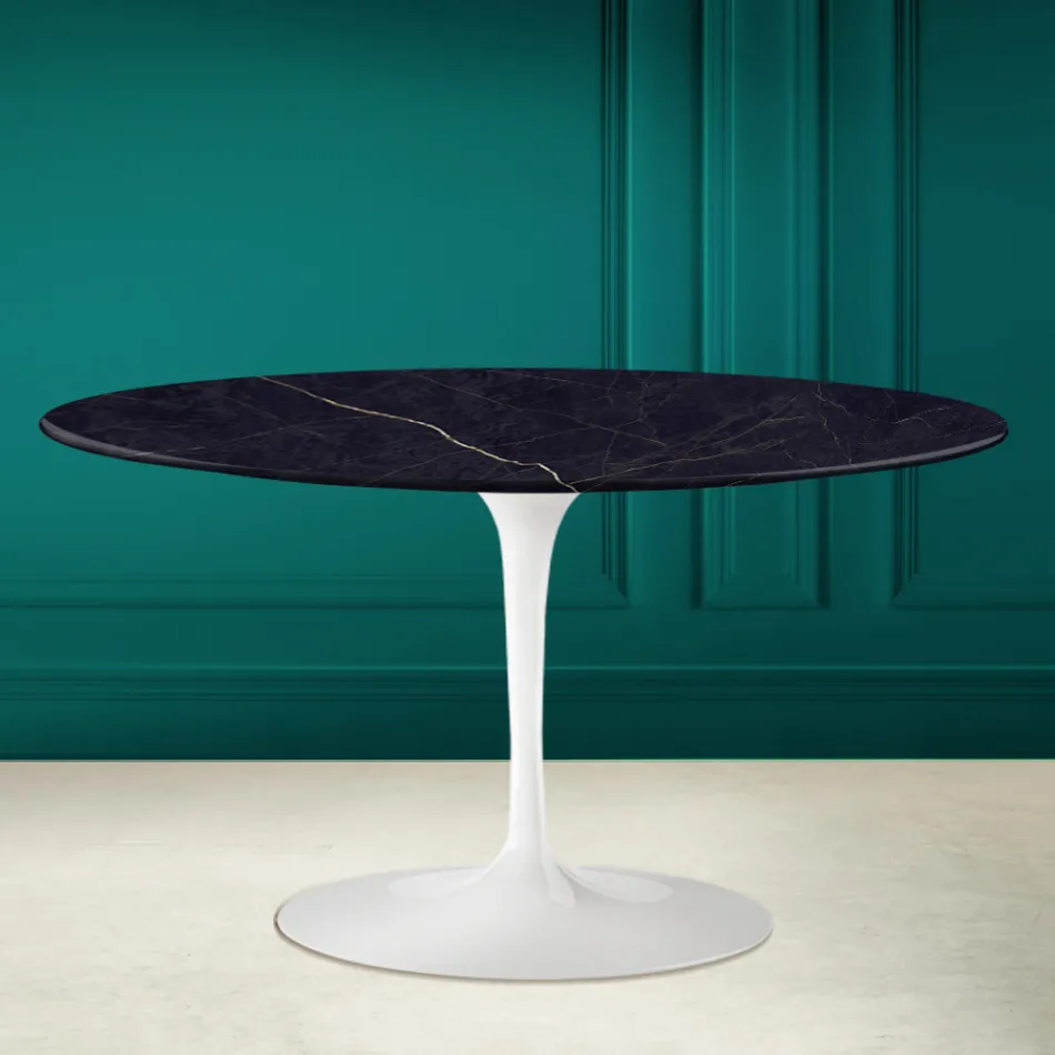 Tulip Saarinen H 41 Oval Coffee Table with Noir Laurent Ceramic Top Viadurini