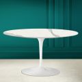 Tulip Saarinen H 41 Oval Coffee Table with Full Vein Statuary Ceramic Top - Scarlet