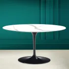 Tulip Saarinen H 41 Oval Coffee Table in Calacatta Michelangelo Ceramic Viadurini