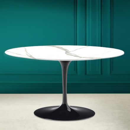 Tulip Saarinen H 41 Oval Coffee Table in Calacatta Michelangelo Ceramic Viadurini