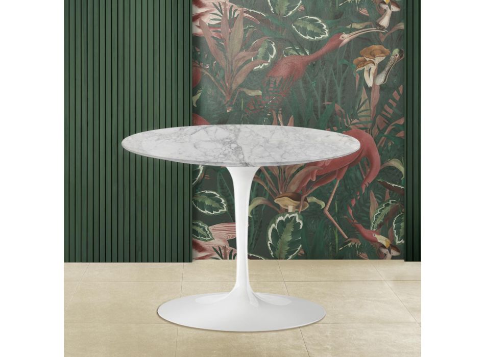 Tulip Saarinen H 41 Round Coffee Table with Arabescato Marble Top Made in Italy - Scarlet Viadurini