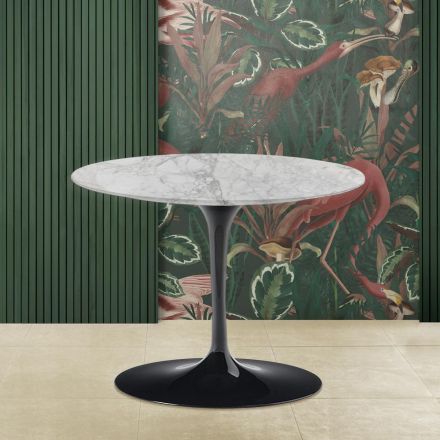 Tulip Saarinen H 41 Round Coffee Table with Arabescato Marble Top Made in Italy - Scarlet Viadurini