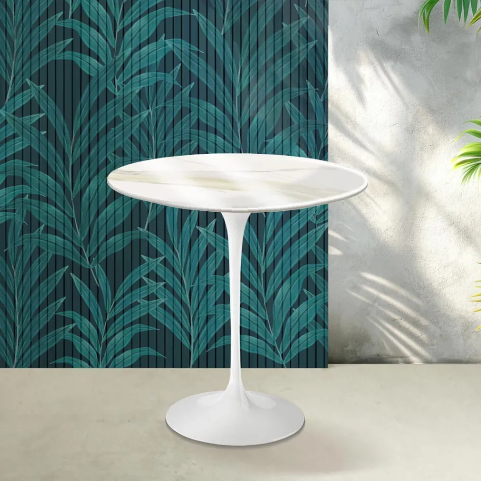 Saarinen Tulip Coffee Table H 52 cm in Florim Calacatta Gold Gloss Ceramic - Scarlet Viadurini