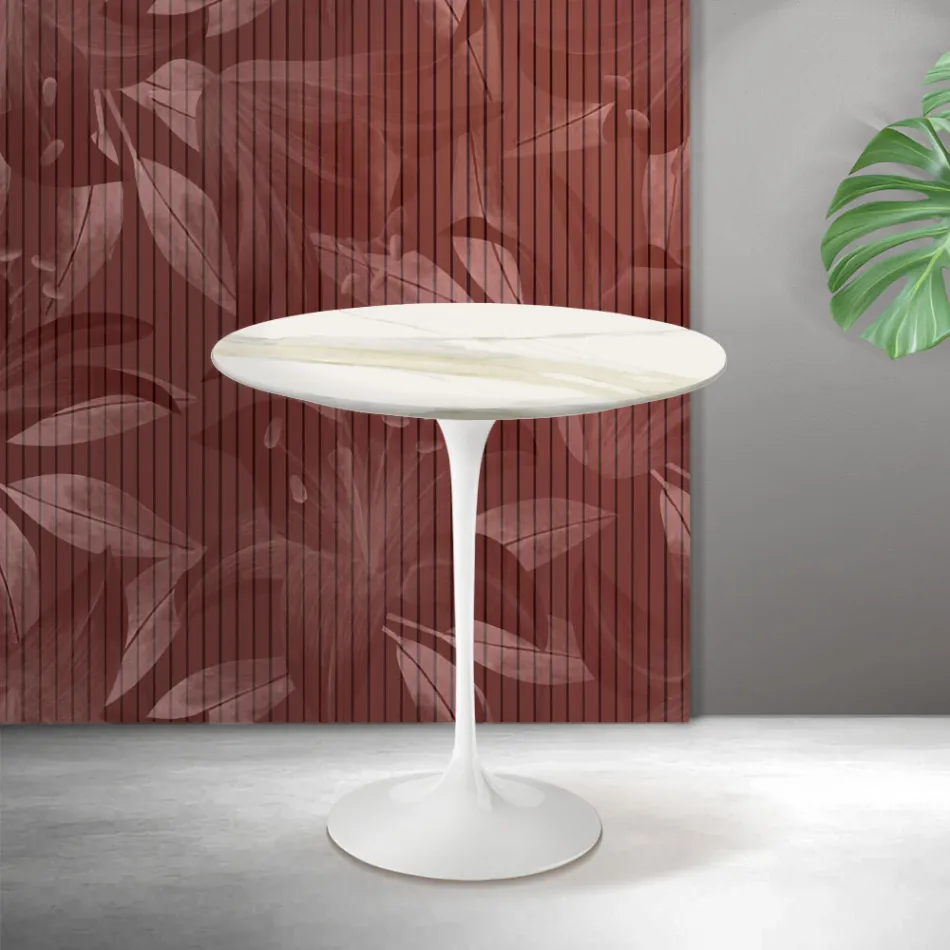 Saarinen Tulip Coffee Table H 52 cm in Florim Calacatta Gold Matt Ceramic - Scarlet Viadurini