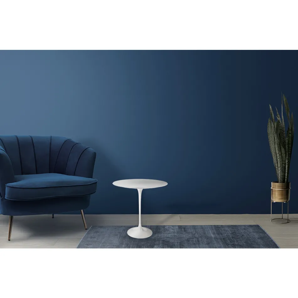 Tulip Saarinen Coffee Table H 52 with Oval Top in White Liquid Laminate Made in Italy - Scarlet Viadurini