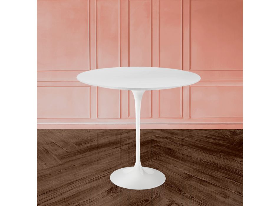 Tulip Saarinen Coffee Table H 52 with Oval Top in White Liquid Laminate Made in Italy - Scarlet Viadurini