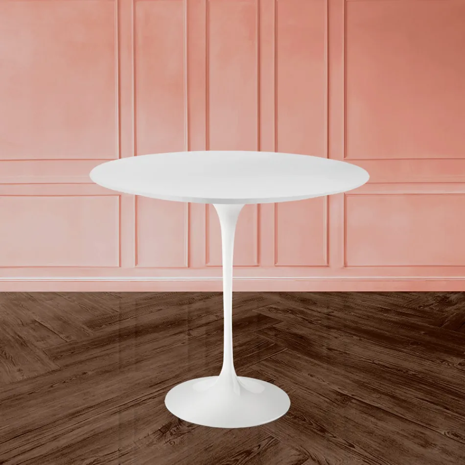 Tulip Saarinen Coffee Table H 52 with Oval Top in White Liquid Laminate Made in Italy - Scarlet Viadurini