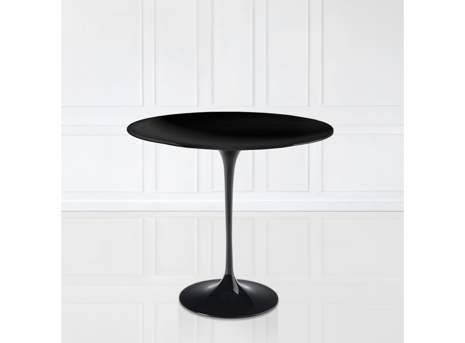 Tulip Saarinen Coffee Table H 52 with Oval Top in Black Liquid Laminate Made in Italy - Scarlet Viadurini