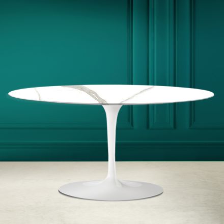 Tulip Saarinen Oval Coffee Table H 41 in Calacatta Michelangelo Made in Italy - Scarlet Viadurini