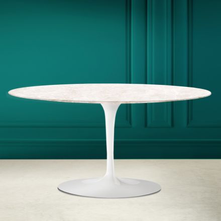 Tulip Saarinen Oval Coffee Table H 41 in Diamond Cream Ceramic Made in Italy - Scarlet Viadurini