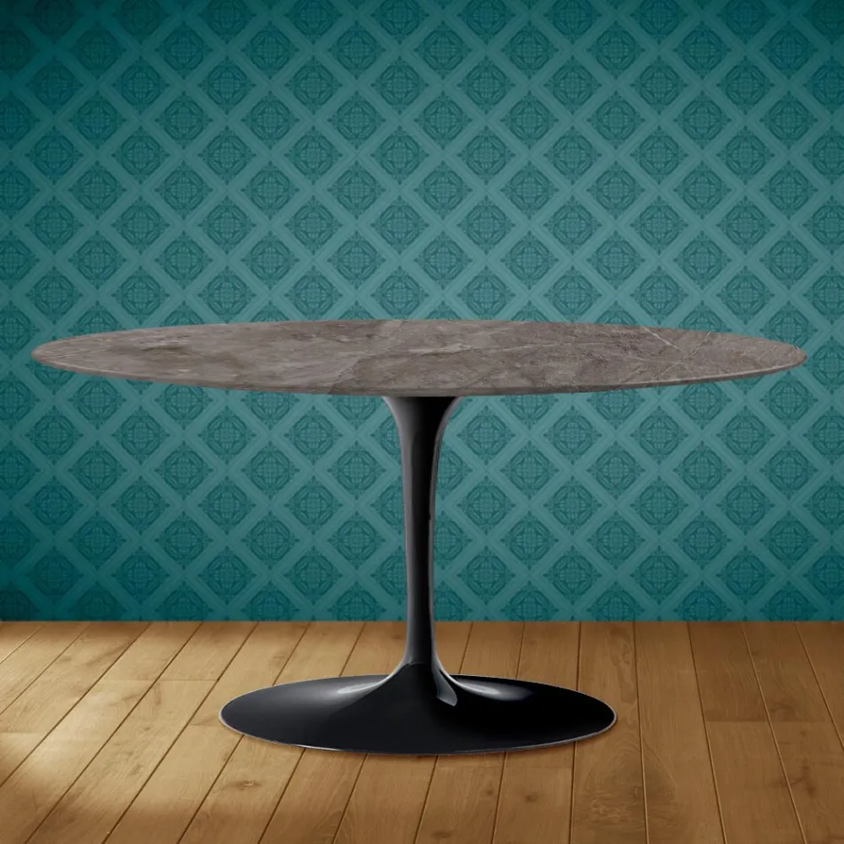 Tulip Saarinen Oval Coffee Table H 41 in Kira Ceramic Made in Italy - Scarlet Viadurini