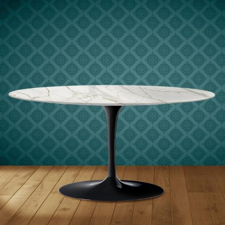 Saarinen Tulip Coffee Table, Oval, H 41 cm, Glossy Ceramic, Made in Italy - Scarlet Viadurini