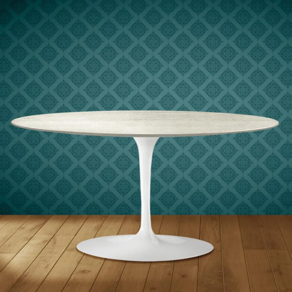 Saarinen Tulip Coffee Table, Oval, H 41 cm, Marmorio Ceramic, Made in Italy - Scarlet Viadurini