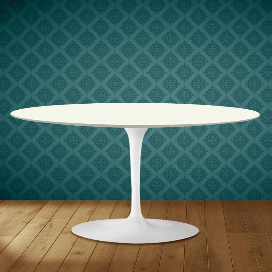 Saarinen Tulip Coffee Table, Oval, H 41 cm, Moonè Ceramic, Made in Italy - Scarlet Viadurini