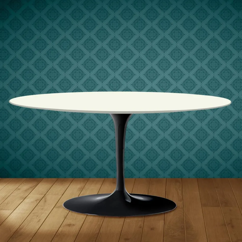 Saarinen Tulip Coffee Table, Oval, H 41 cm, Moonè Ceramic, Made in Italy - Scarlet Viadurini