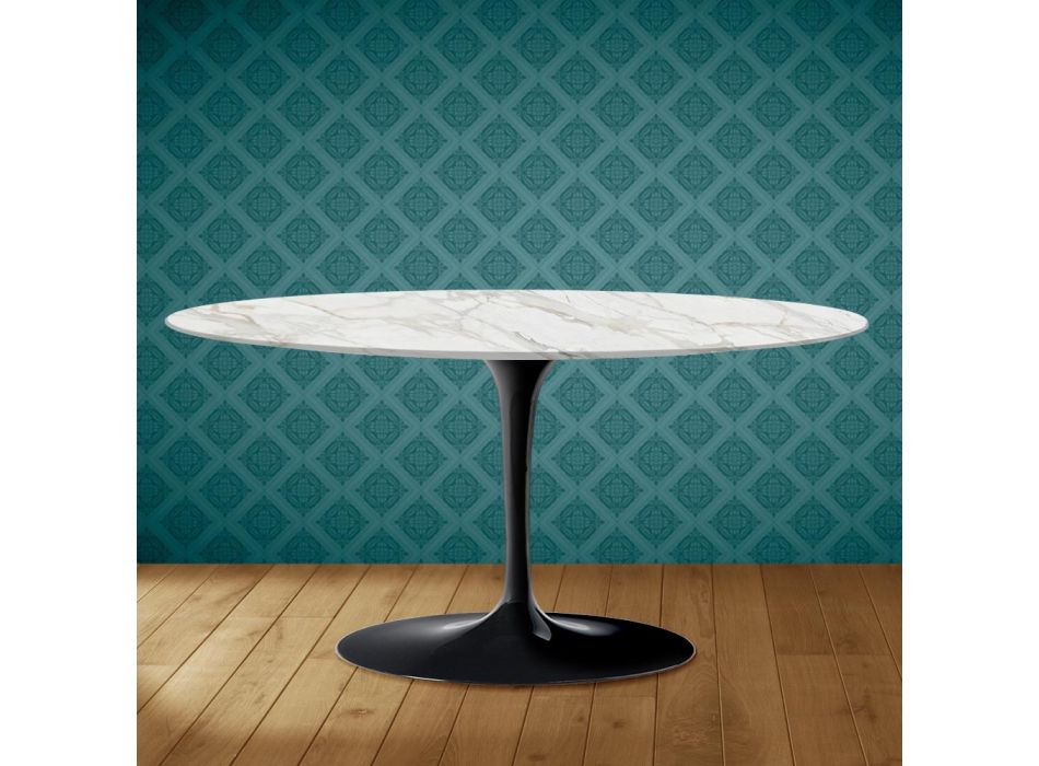 Tulip Saarinen Oval Coffee Table H 41 in Morpheus Ceramic Made in Italy - Scarlet Viadurini