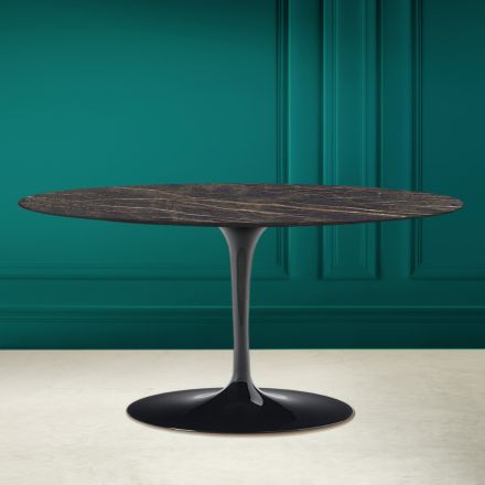 Tulip Saarinen Oval Coffee Table H 41 in Noir Desire Ceramic Made in Italy - Scarlet Viadurini