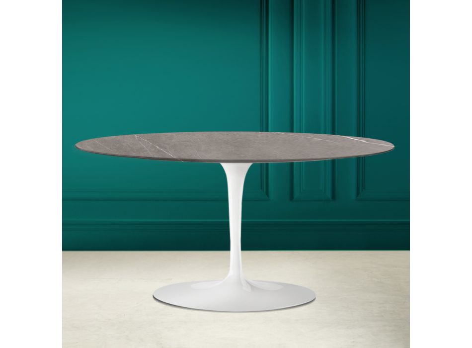 Tulip Saarinen Oval Coffee Table H 41 in Gray Stone Ceramic Made in Italy - Scarlet Viadurini