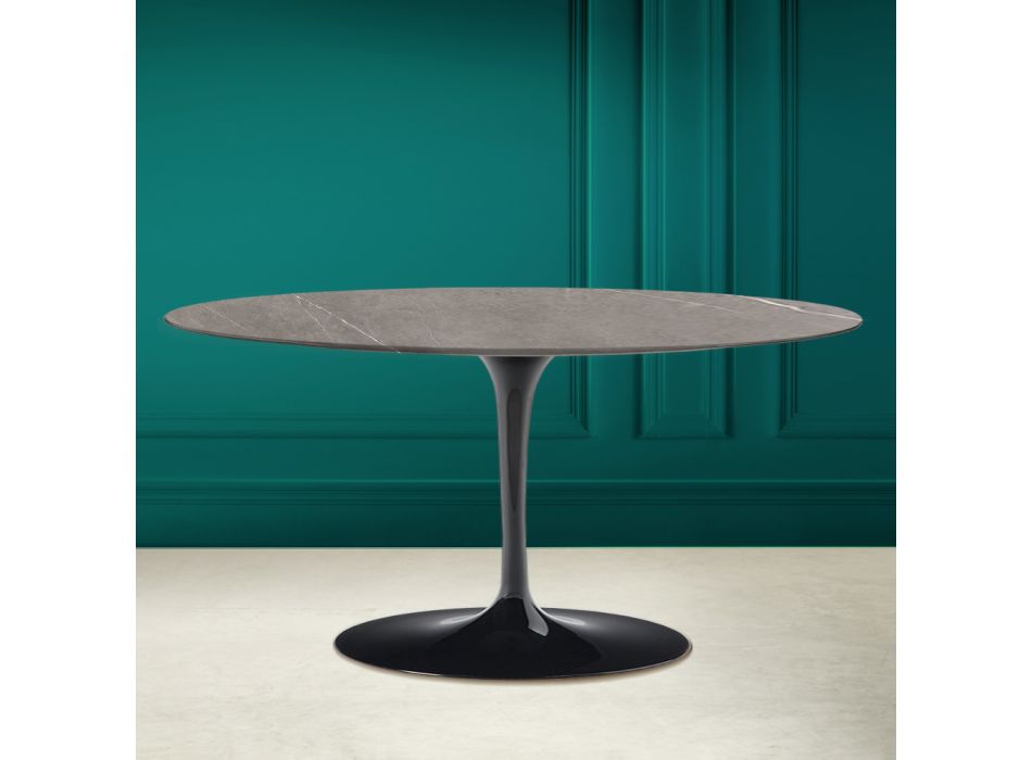 Tulip Saarinen Oval Coffee Table H 41 in Gray Stone Ceramic Made in Italy - Scarlet Viadurini