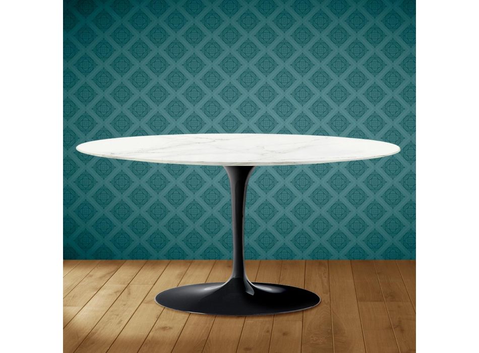 Tulip Saarinen Oval Coffee Table H 41 in Rem Ceramic Made in Italy - Scarlet Viadurini