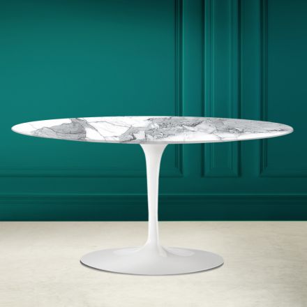 Tulip Saarinen Oval Coffee Table H 41 in Statuario Altissimo Made in Italy - Scarlet Viadurini