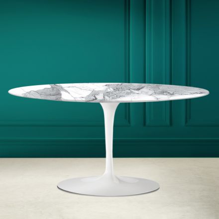 Tulip Saarinen Oval Coffee Table H 41 in Statuario Altissimo Made in Italy - Scarlet Viadurini