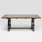 200x100 cm Pine Wood Table with Antique Wash Base - Aieta Viadurini