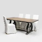 200x100 cm Pine Wood Table with Antique Wash Base - Aieta Viadurini