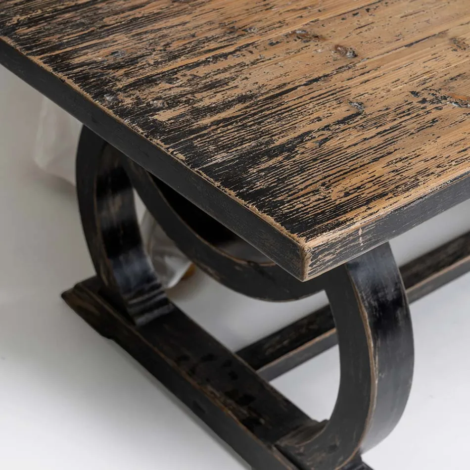 200x100 cm Pine Wood Table with Antique Wash Base - Aieta Viadurini